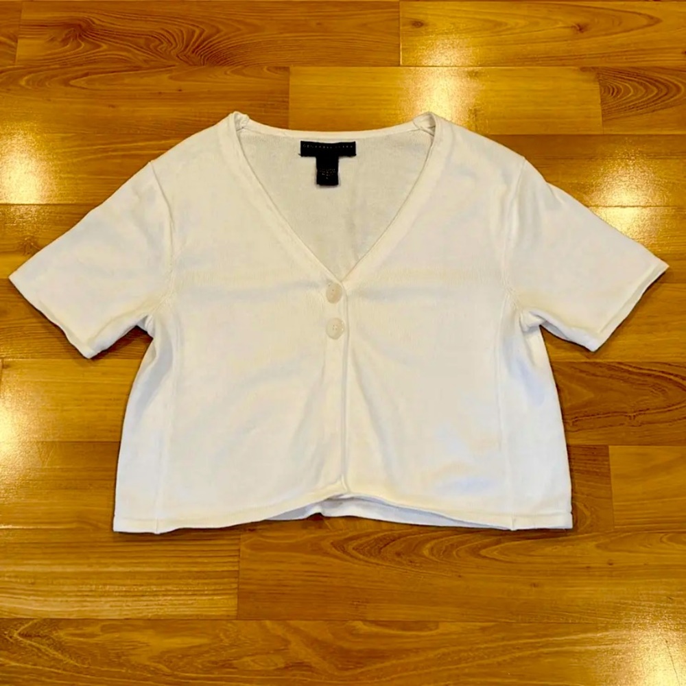 Geoffrey Beene Sport White Two Button Short Sleeve Cardigan L